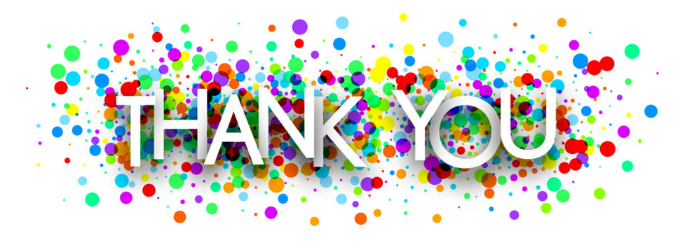 Thank you sign on colorful cut ribbon confetti background.