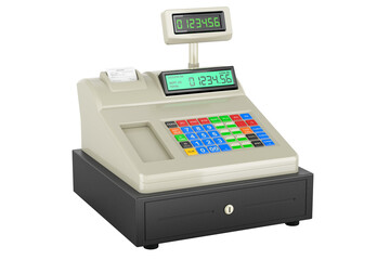 Poster - Electronic Cash Register, white color. 3D rendering isolated on transparent background
