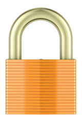 Poster - Golden padlock, front view. 3D rendering isolated on transparent background