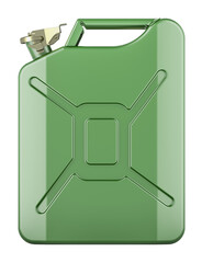 Poster - Green steel jerrycan, jerry can. Side view, 3D rendering isolated on transparent background