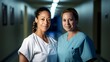 © prem - Two diverse woman nurse smiling . Afro american and Caucasian female.