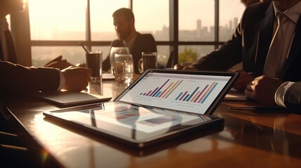Poster - business people working analyzing with financial data and marketing growth report graph in team, presentation and brainstorming to strategy planning making