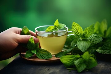 Poster - Cup of mint tea on table