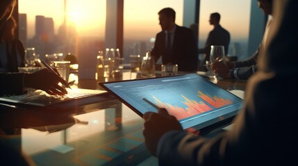 Poster - business people working analyzing with financial data and marketing growth report graph in team, pre