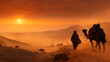 Leinwandbild Motiv Sunset in the desert. Camel