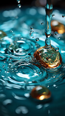 Poster - macro photography of water drops in sunset rays, water is the source of life