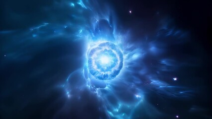 Wall Mural - the silhouette of a white dwarf appears in the forefront of a pinwheelshaped nebula its core wispy a