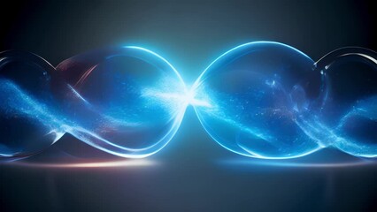 Wall Mural - Sprays of cerulean and azure sparks shoot from two spinning balls of light swirling in vibrant magnetic waves around each other. Locked in an endless game of cosmic tugofwar 