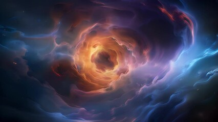 Wall Mural - a stunning image of a vivid purple and orange nebula with a large swirl of blue and pink light emana