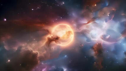 Wall Mural - a spectacular sight of two massive galaxies in the process of colliding with one another. glowing st