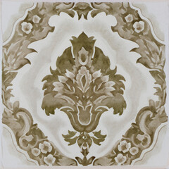 Fototapete - Watercolor illustration of portuguese ceramic tiles pattern