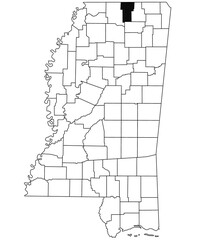  Map of Benton County in Mississippi state on white background. single County map highlighted by black colour on Mississippi map. United States of America, US
