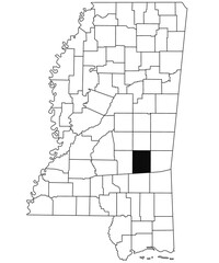  Map of Jasper County in Mississippi state on white background. single County map highlighted by black colour on Mississippi map. United States of America, US