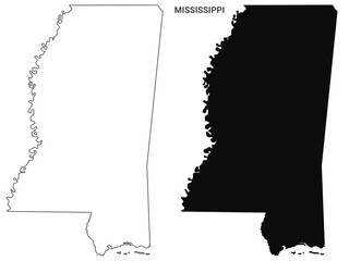 Wall Mural - Mississippi outline and solid map set - illustration version