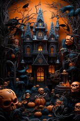 Wall Mural - Halloween background spooky night with evil pumpkin