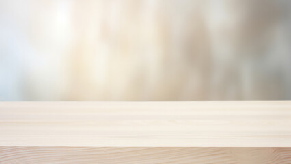 Poster - Empty light wooden table with blurred and bright light background. High quality photo