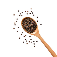Wall Mural - Closeup of peppercorns in wooden spoon transparent background