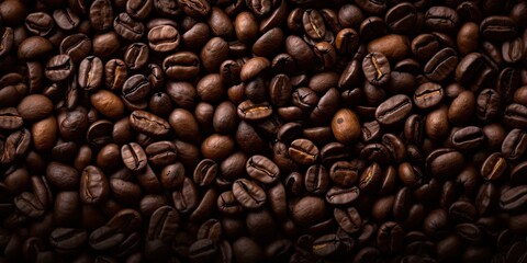 Wall Mural - Nature energy. Close up on coffee beans. Morning aromas. Heap of freshly roasted coffee. Gourmet delight