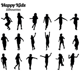 Happy kids vector silhouette set