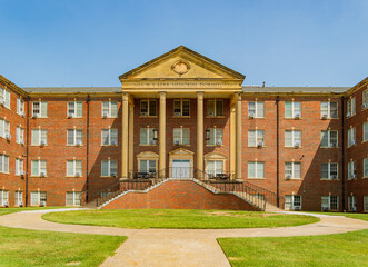 Sunny view of the Mrs W.S. Kerr Memorial Dormitory of Oklahoma Baptist University