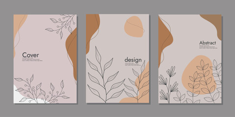 Wall Mural - Cover page notebook collection with hand drawn floral decorations. Templates with abstract leaves. Perfect for diary, books, magazines, journals, catalogs, planners and flyers