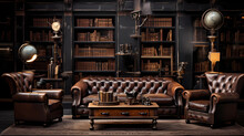 Rich Leather Furniture And Vintage Industrial Accents