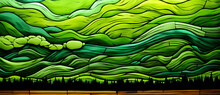 A Mural Made With Green Paint And Wood Planks