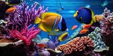 Exploring wonders. Colorful aquarium world. Aquatic paradise. Exotic marine life and vibrant coral reefs. Diving into deep blue. Captivating underwater aquatic scenes