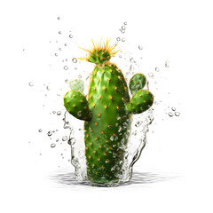 cactus in water splash isolated on white background. AI generetive