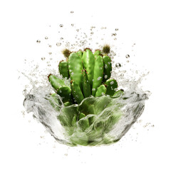 Wall Mural - cactus in water splash isolated on white background. AI generetive