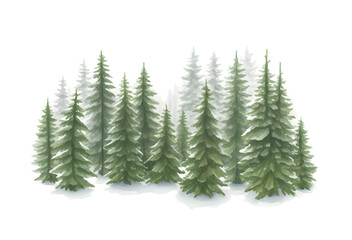 Poster - watercolor coniferous forest winter nature holiday background