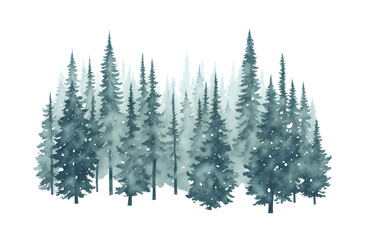 Poster - watercolor coniferous forest winter nature holiday background