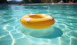 Summer fun by the clear blue pool with inflatable floats, creating ripples of joy under the sunny sky 