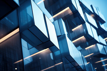 Close-up glass and steel facade modern office building exterior