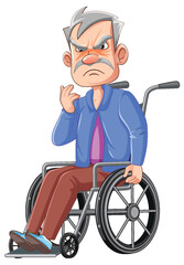 Poster - Furious Grandfather on Wheelchair: Cartoon Character Illustration