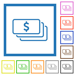 Sticker - American dollar banknotes outline flat framed icons