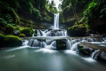 Wall Mural - waterfall in the jungle generated Ai