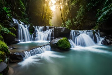 Wall Mural - waterfall in the forest generated Ai