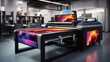 Interior of modern office printshop with multifunctional professional publishing and photocopy equipment. Business, paperwork and publication. Large format printer