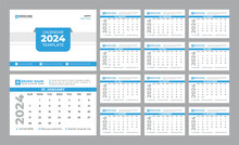 Desk Calendar 2024 Template. 12 Months Included. Editable 2024 Calendar Design. Vector Illusrtation