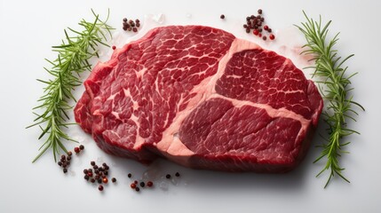 Wall Mural - Fresh raw meat on white background top view 