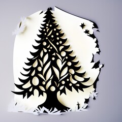 Canvas Print - Silhouette of Christmas Tree Paper Cut Out, Generative AI Illustration