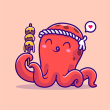 Cute Octopus Holding Takoyaki Cartoon Vector Icon
Illustration. Animal Food Icon Concept Isolated Premium
Vector. Flat Cartoon Style