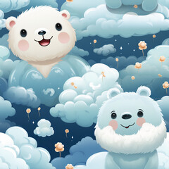 Wall Mural - Cute Bears on the Clouds Seamless background, pattern