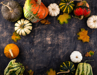 Wall Mural - Autumn fall background with pumpkins