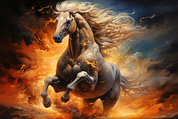 Canvas Print - Image of horse running, Wildlife Animals., Generative AI, Illustration.