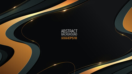 Wall Mural - abstract gold wave background, luxury realistic design, curve lines overlap layer shadow gradients space composition for banner, flyer cover, website template