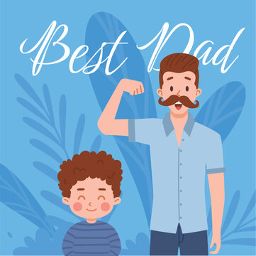 Wall Mural -  - Happy Father's Day best Dad greeting card template, flat vector Illustration.