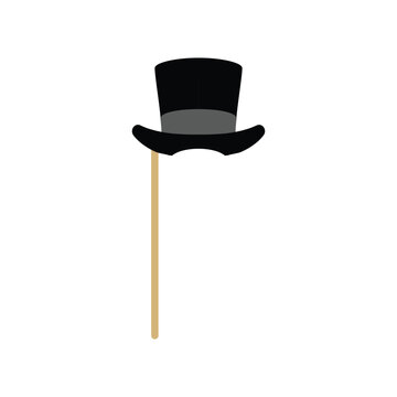 Wall Mural -  - Carnival mask of gentleman hat on stick, flat vector illustration isolated.