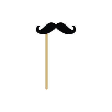 Wall Mural -  - Mustache on stick, funny props for photo booth, flat vector illustration isolated on white background.